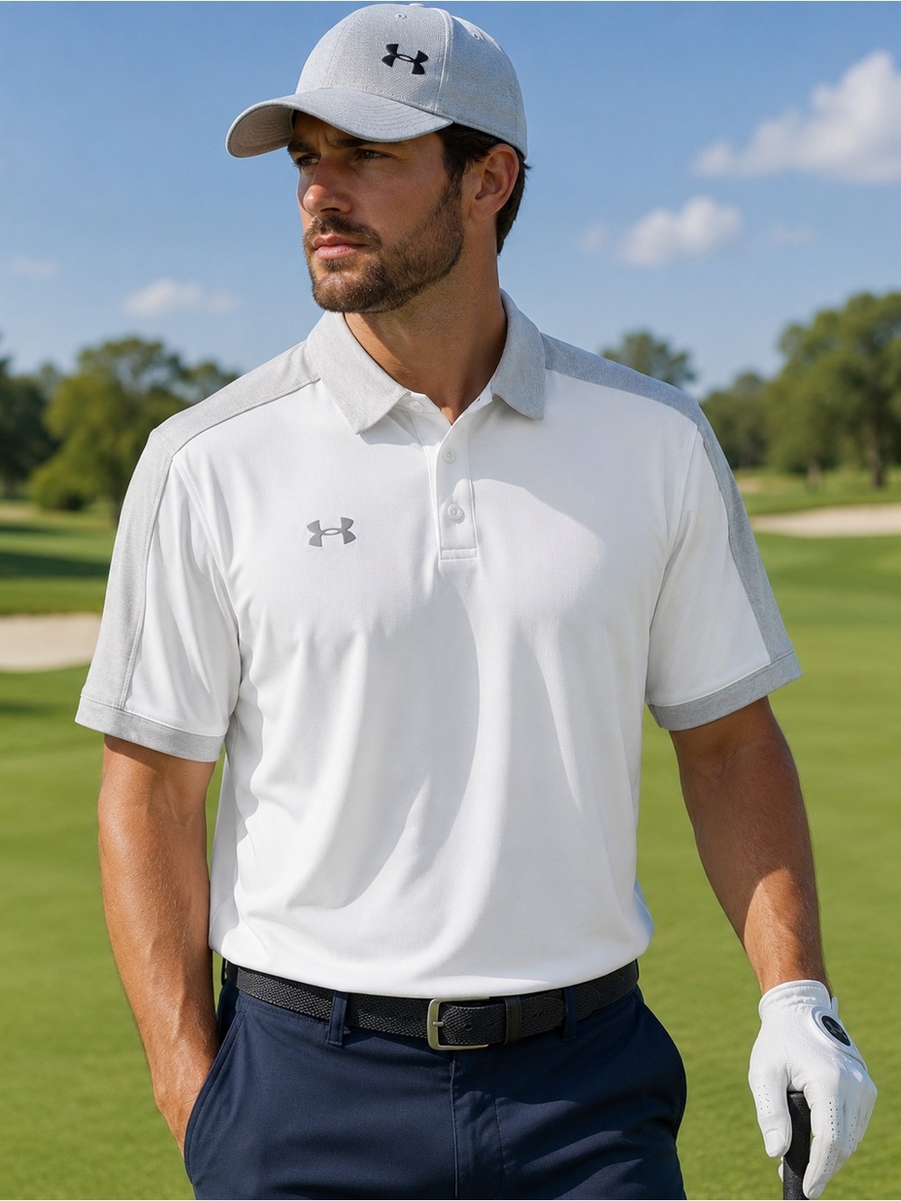 Under Armour UA Trophy Polo Men’s 3XL White Gray Golf Shirt NWT